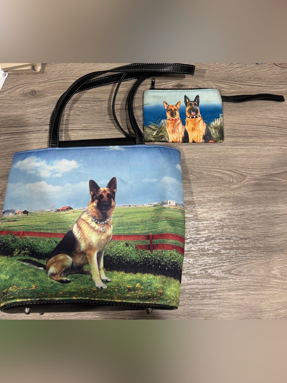 German Shepherd on Farm Print Crossbody Tote Bag & Matching Coin Purse